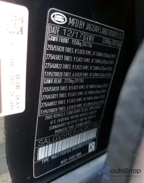 2018 Land Rover Range Rover Autobiography from USA, damaged, VIN SALGV5RE6JA383166